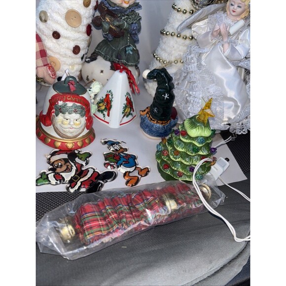 Christmas Decorations Lot Disney Ornaments Santa Angel Snowman Hand Made Trees - Picture 5 of 12